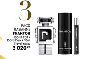 Paco Rabanne Phantom 100ml EDT + 150ml Deo + 10ml Travel Spray