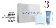 Azzaro Chrome 100ml EDP + 75ml Hair & Body Shampoo + 10ml Mini