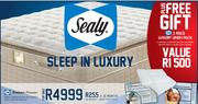 Sealy Cedar Pillow Top Queen Size Base Set-152cm plus Free Gift Sealy 5 Piece Luxury Linen Pack