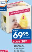 Johnson's Baby Wipes-3x80 Wipes Per Pack