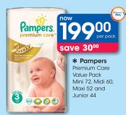 Pampers Premium Care Value Pack Mini-72's, Midi-60's, Maxi-52's And Junior-44's-Per Pack