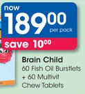 Brain Child 60 Fish Oil Burstlets + 60 Multivit Chew Tablets-Per Pack