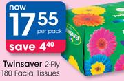Twinsaver 2 Ply 180 Facial Tissues-Per Pack
