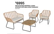 Naterial 4 Seater Armchairs With Table Wicker & Polyester Bamboo Sofa Set