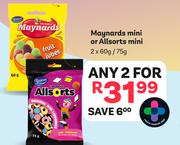 Maynards Mini Or All Sorts Mini-For Any 2 x 60g/75g