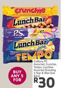 Cadbury PS Assorted, Crunchie, Tempo, Lanchbar Assorted(Excluding 5 Star & Man Size Bars)-For Any 5