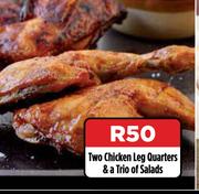 Two Chicken Leg Quarters & A Trio Of Salads