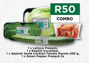 Lettuce Prepack,English Cucumber,Spanish Sante Cocktail Tomato Punnet 200g,Green Pepper Prepack 2s