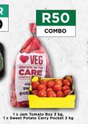 1 x Jam Tomato Box 3Kg, 1 x Sweet Potato Carry Pocket 2Kg-Combo