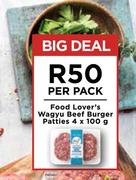 Food Lover's Wagyu Beef Burger Patties-4 x 100g Each