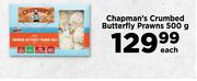 Chapman's Crumbed Butterfly Prawns-500g Each