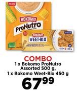 1 x Bokomo Pronutro Assorted 500g, 1 x Bokomo Weet Bix 450g-Combo