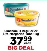 Sunshine D Regular Or Lite Margarine Tubs-1Kg Each