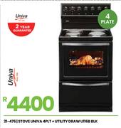 Univa 4PLT + Utility Draw U116B BLK Stove