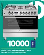 Ferre 4 Burner Full Gas Stove 2 Electric PLT + Oven 90X60 S/Steel