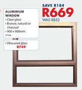 Aluminium Window Obscured Glass 900 x 900mm PT99