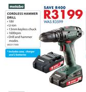 Metabo 18V Cordless Hammer Drill Including Case, Charger And 2 Batteries