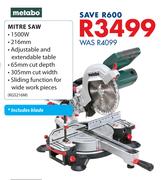 Metabo 1500W Mitre Saw Including Blade KGS216M