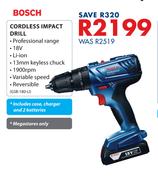 Bosch Cordless Impact Drill Including Case, Charger And Batteries GSB-180-LI
