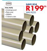 PVC Pipe-110mm x 6m Ea