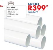 PVC Pipe-110mm x 6m Ea