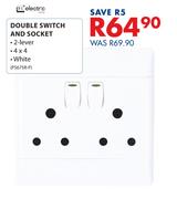 Electro Double Switch & Socket 2 Lever White-4 x 4