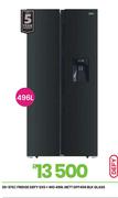 Defy 496L Nett SxS + WD Blk Glass Fridge DFF456 20-576