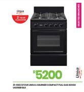 Univa 4 Burner Compact Full Gas 60x60 Blk Stove UG016BI 21-550