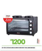 Univa 30L 2 PLT Blk Mini Oven Stove UMK30B 21-576