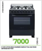 Obac 6 Burner Compact Full Gas 76x60 Matt Blk Stove OB760G 21-585