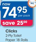 Clicks 2 Ply Toilet Paper 18 Rolls-Per Pack