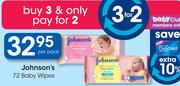 Johnsons 72 Baby Wipes-Per Pack