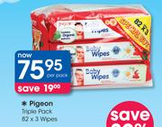 Pigeon Triple Pack Wipes-3 x 82 Per Pack