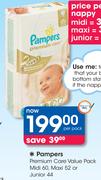 Pampers Premium Care Value Pack Midi 60, Maxi 52 Or Junior 44-Per Pack