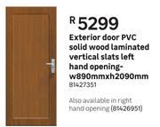 Exterior Door PVC Sloid Wood Laminated Verticle Slats Left Hand Opening-W 890mm X H 2090mm