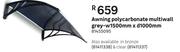 Awning Polycarbinate Multiwall (Grey)-w1500mm x d1000mm