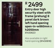 Entry Door High Security Steel With Frame (Prehung) 8 Panel Open In-860 x 2050mm