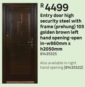 Entry Door High Security Steel With Frame (Prehung) 105 Golden Brown Open In-860 x 2050mm