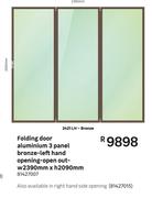 Folding Door Aluminium 3 Panel Bronze-Left Hand Opening -Open Out 2421LH-W 2390mm X H 2090mm