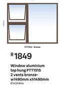 Window Aluminum Top Hung PTT1515 2 Vents Bronze-W 1490mm X H 1490mm