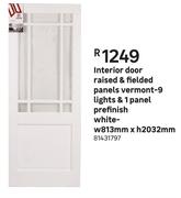 Interior Door Raised & Fielded Panels Vermont 9 Lights & 1 Panel Prefinish (White)-w813mm x h2032mm