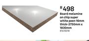Board Melamine On Chip Super White Peen 16mm Thick-2750mm X 1830mm