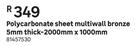 Polycarbonate Sheet Multiwall Bronze 5mm Thick-2000mm x 1000mm