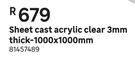 Sheet Cast Acrylic Clear 3mm Thick-1000 x 1000mm
