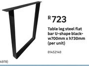 Table Leg Steel Flat Bar U-Shape Black-w700mm x h730mm(Per Unit)