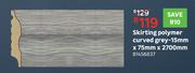 Skirting Polymer Curved (Grey)-15mm x 75mm x 2700mm