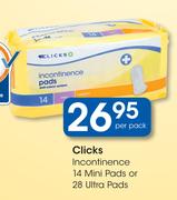 Clicks Incontinence 14 Mini Pads or 28 Ultra Pads-Per Pack