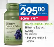 GNC Herbal Plus Bilberry Extract 60mg 100 Capsules-Per Pack