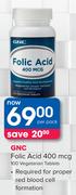 GNC Folic Acid 400 mcg 100 Vegetarian Tablets-Per Pack