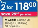 Clicks Salmon Oil Omega 3 1000 mg 60 Capsules-For 2